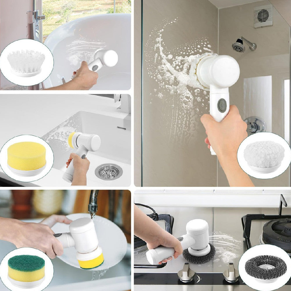 New Power Scrubber 5 Replaceable Brush Heads Electric Spin Scrubber Bathroom Cleaning Brush Power Scrubber Electric Brush Home