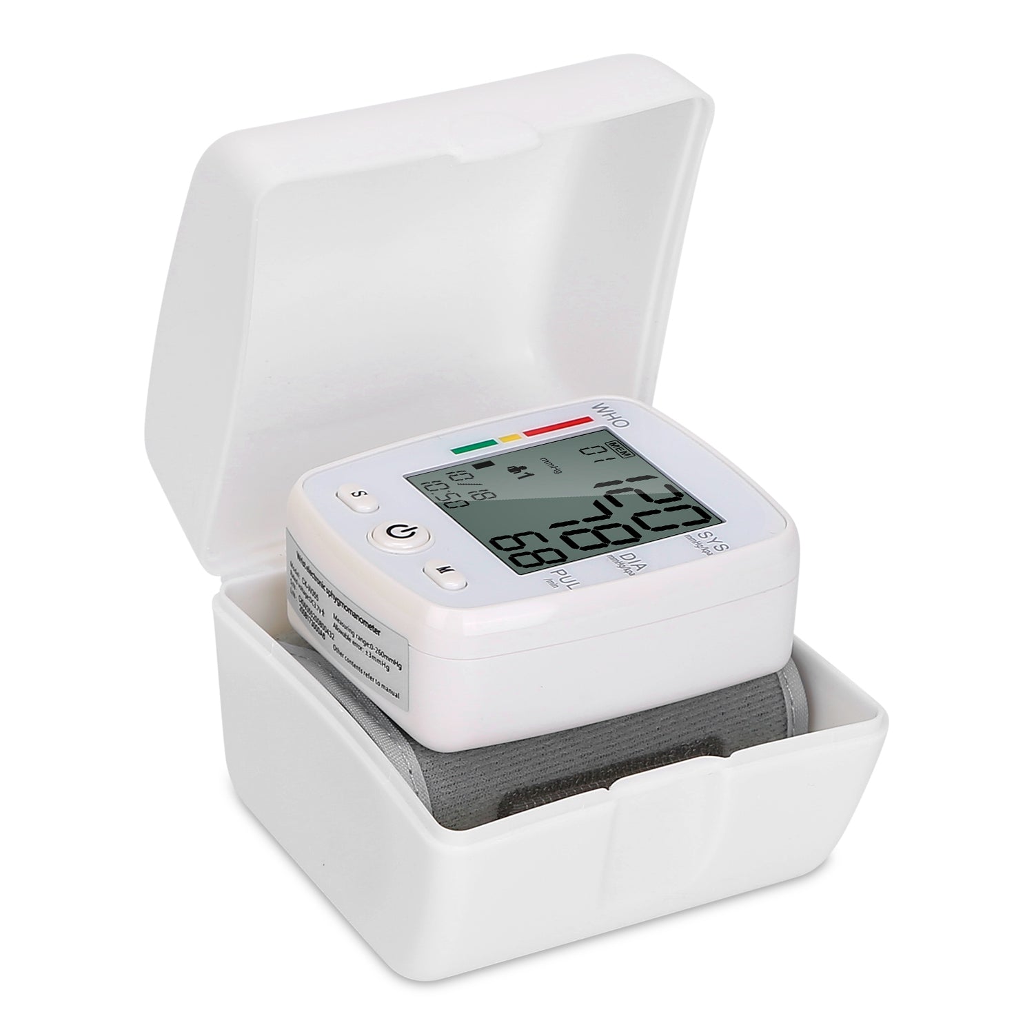 1Pc Blood Pressure Monitor Wrist Digital High Blood Pressure Cuff Heartbeat Tester With 90x2 Reading Memory 2In LCD Screen Storage Box