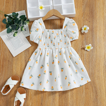 Summer New Children's Carrot Print Square Neck Dress